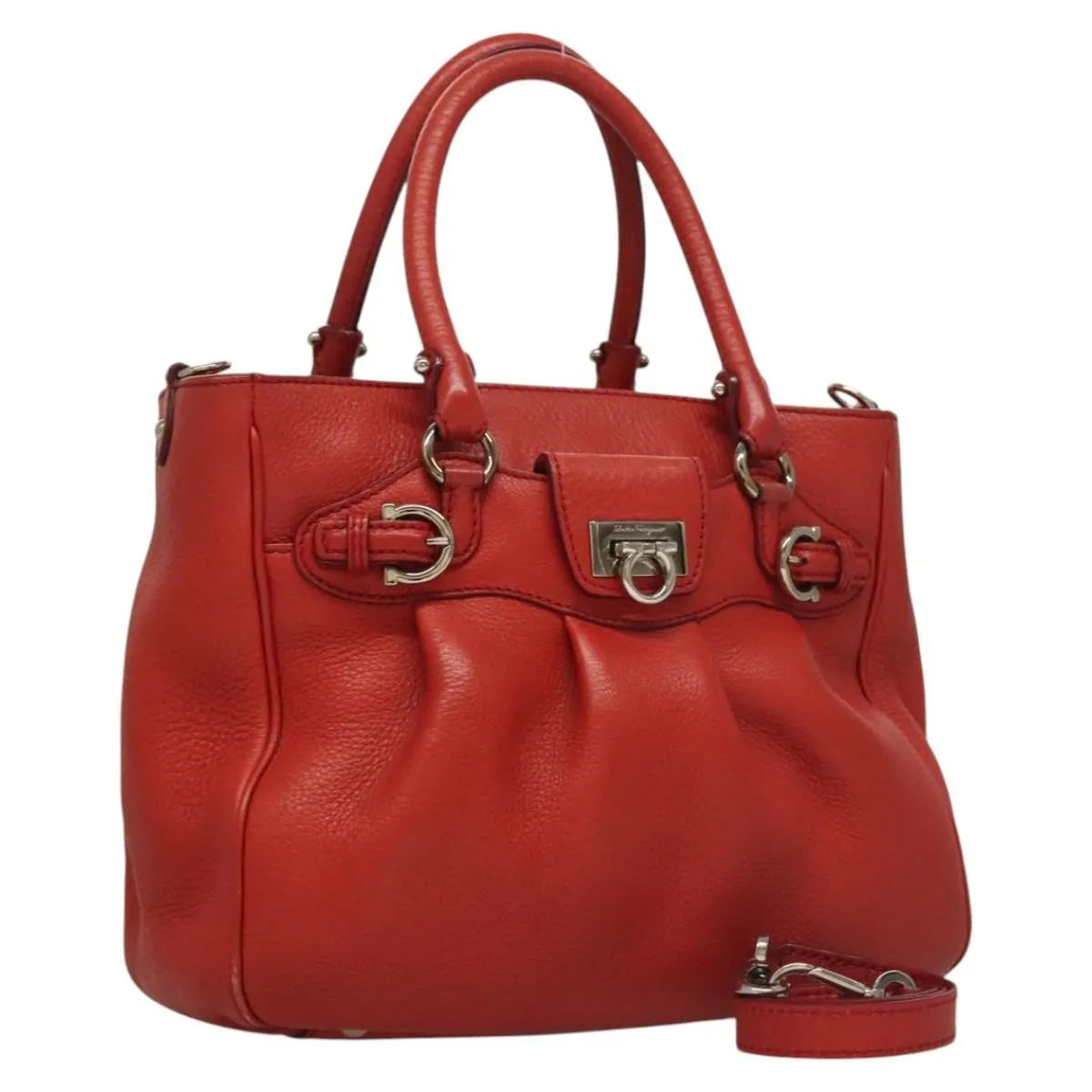 Salvatore Ferragamo Gancini Handle Tote Leather, Red, Leather, Handbag