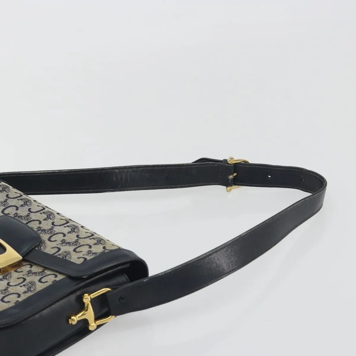 Celine Vintage Horse Carriage C Macadam Canvas and Leather, Navy, Canvas, Shoulder Bag
