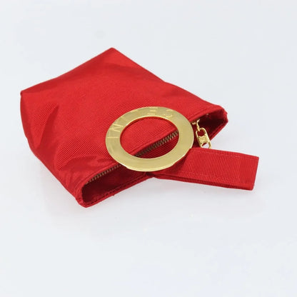 Celine Circle Logo Nylon, Red, Nylon, Clutch