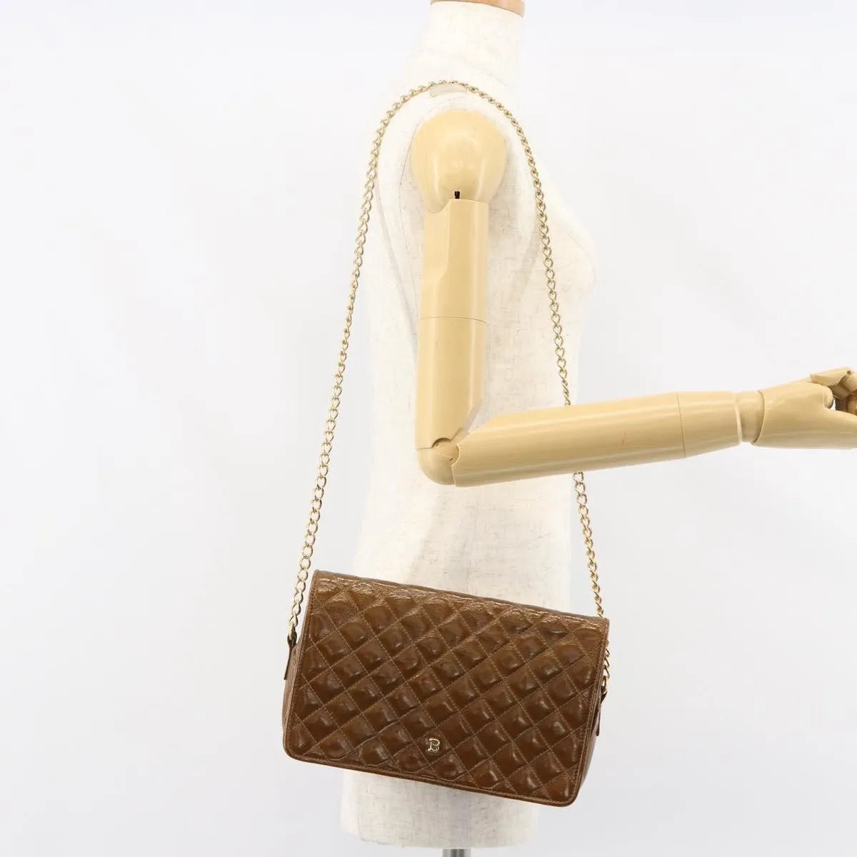 Bally Vintage Chain Quilted Patent leather, Brown, Patent Leather, Shoulder Bag
