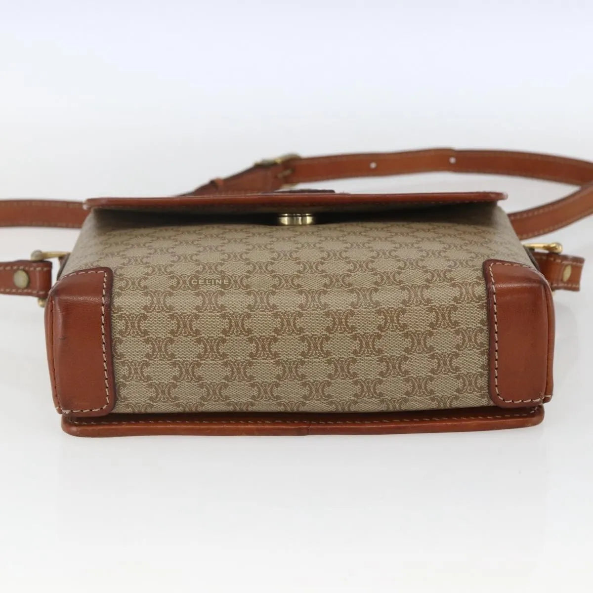 Celine Vintage Macadam Canvas and Leather, Beige, Canvas, Shoulder Bag