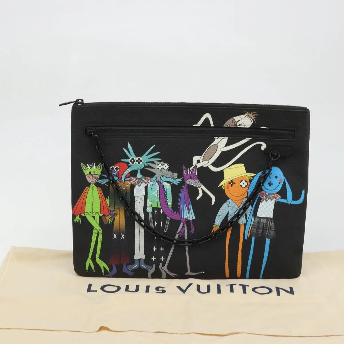 Louis Vuitton LV Friends A4 Printed Monogram Taurillon Leather, Black, Canvas, Clutch