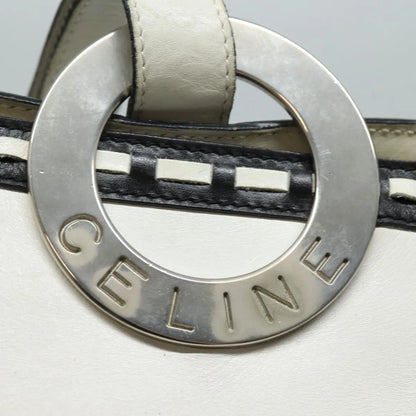 Celine Vintage Circle Logo Leather, White, Leather, Shoulder Bag