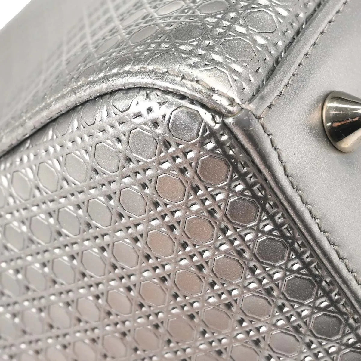 Christian Dior Lady Dior Micro Cannage Metallic Calfskin, Silver, Calfskin, Handbag