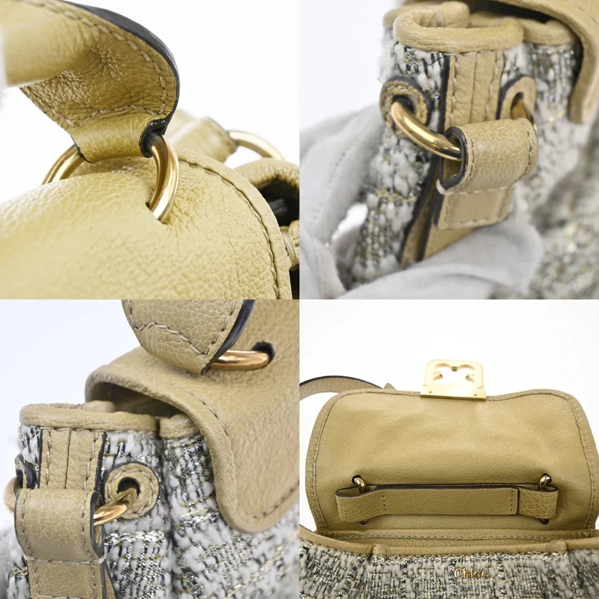 Chloe Elsie Tweed Leather, Beige, Tweed, Shoulder Bag