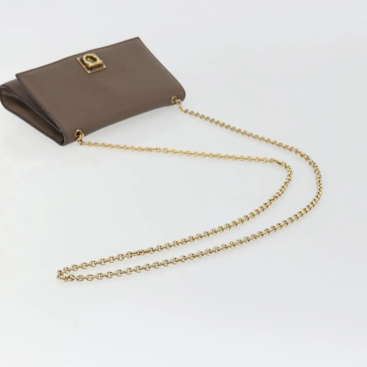 Salvatore Ferragamo Gancini Chain Leather, Gray, Leather, Shoulder Bag