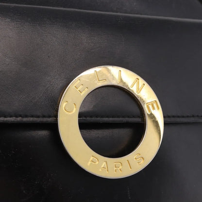 Celine Vintage Circle Logo Leather, Black, Leather, Shoulder Bag