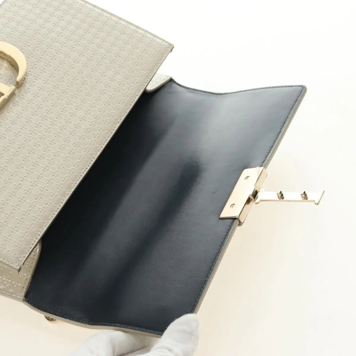 Christian Dior 30 Montaigne Chain Flap Micro Cannage Metallic Calfskin, Beige, Patent Leather, Shoulder Bag