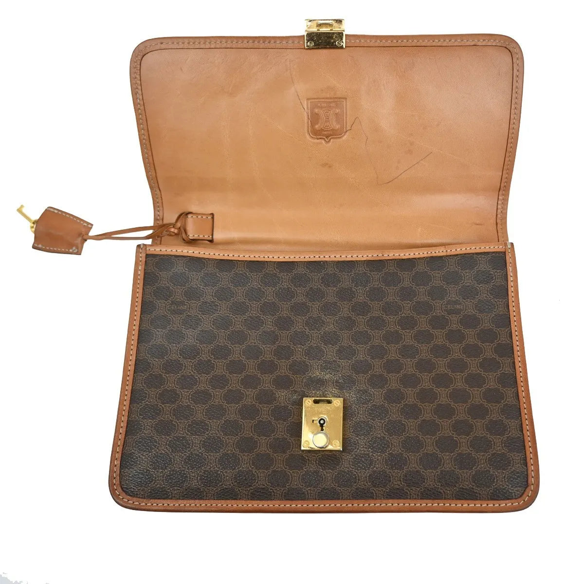 Celine Macadam Pochette Canvas and Leather, Brown, Canvas, Clutch