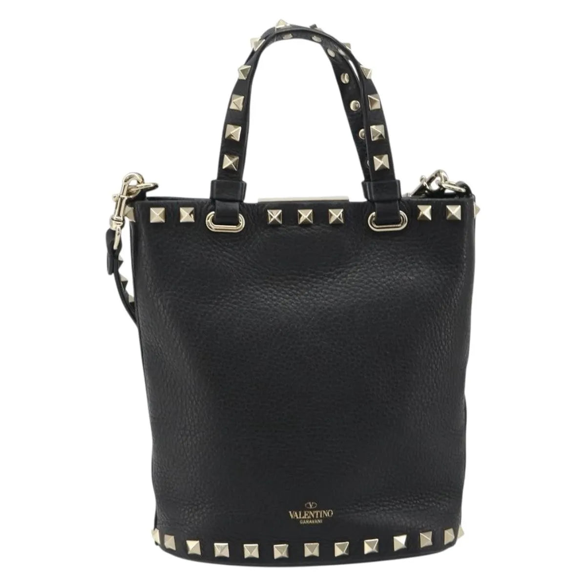 Valentino Garavani Rockstud Leather, Black, Leather, Handbag