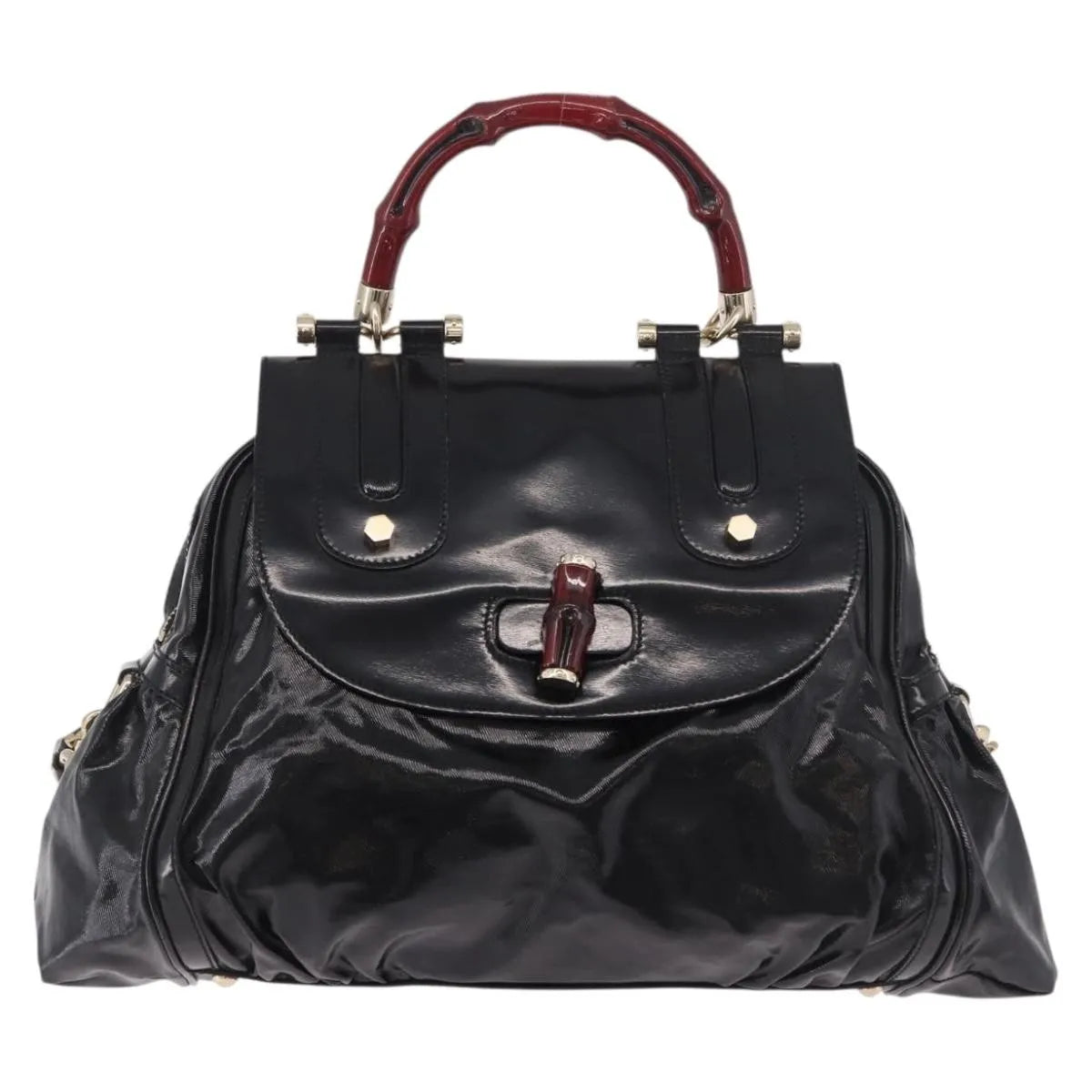Gucci Pop Bamboo Handle Dialux Coated Canvas, Black, PVC, Handbag