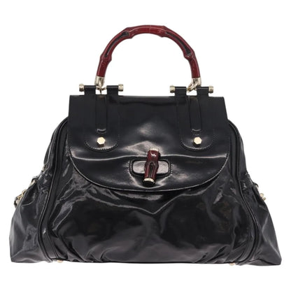 Gucci Pop Bamboo Handle Dialux Coated Canvas, Black, PVC, Handbag