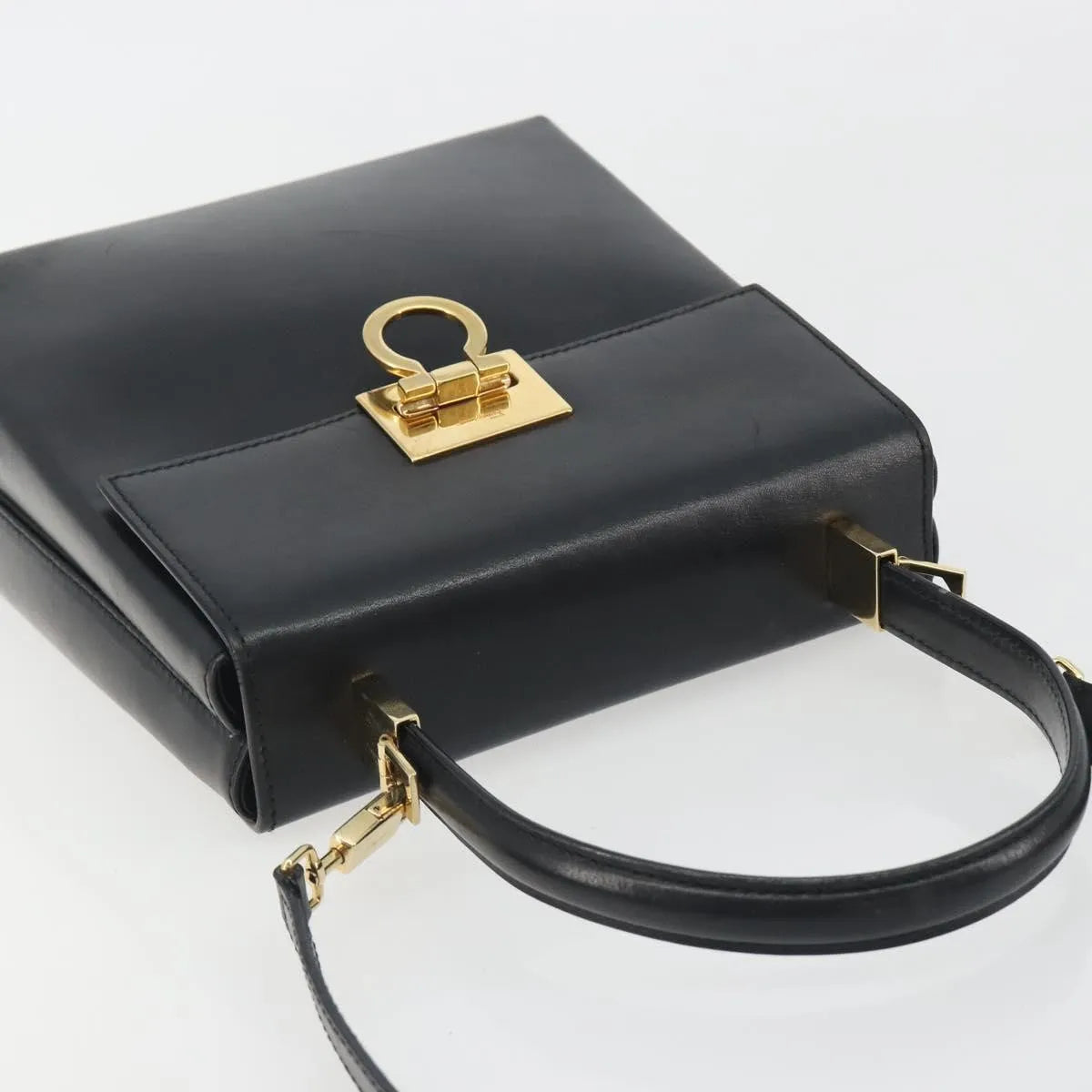 Salvatore Ferragamo Gancini Convertible Top Handle Leather, Black, Leather, Handbag