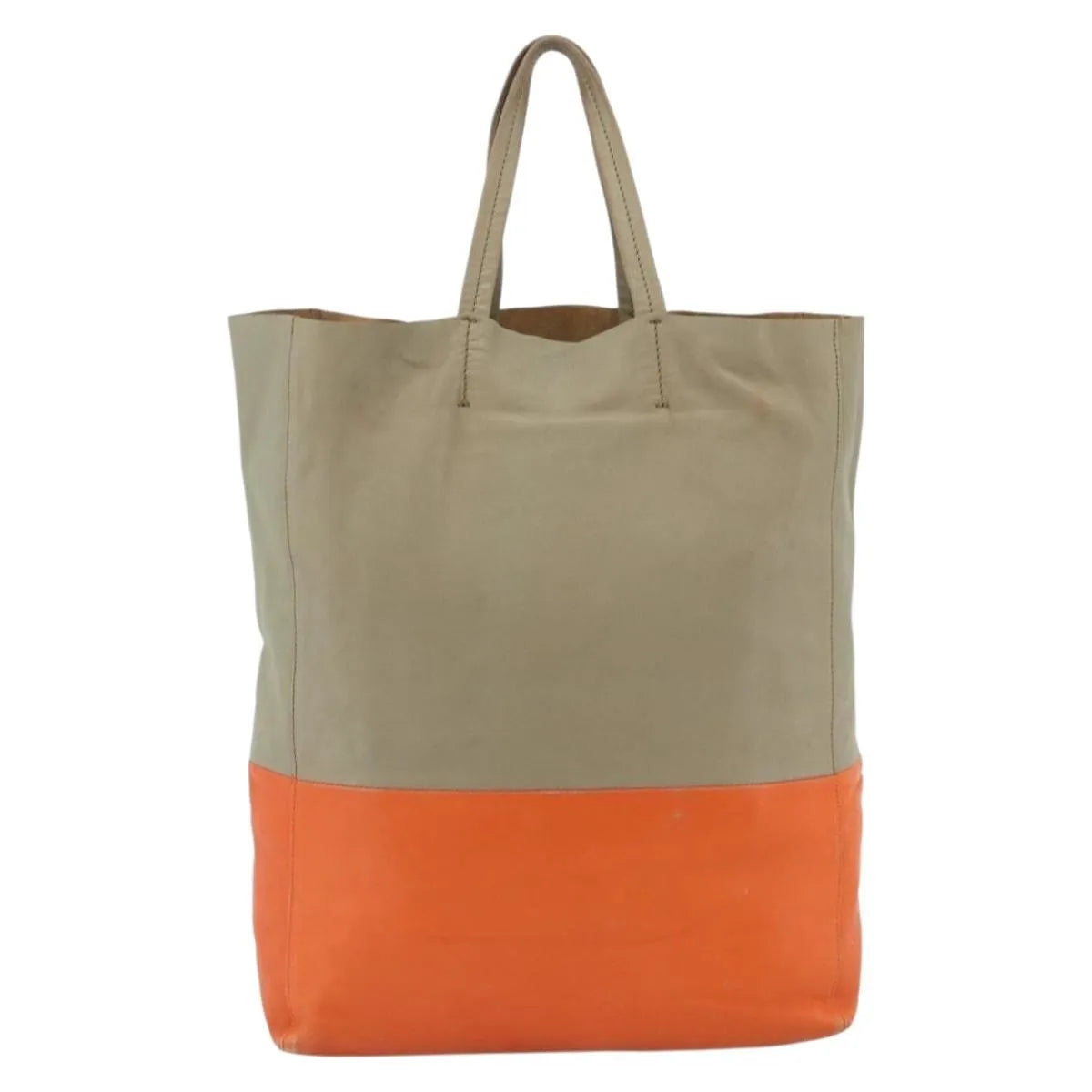 Celine Vertical Bi-Cabas Tote Leather, Beige, Leather, Tote Bag