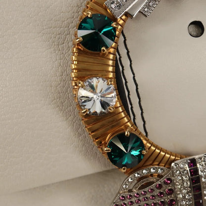 Miu Miu Madras Crystal Buckle Leather, White, Leather, Shoulder Bag