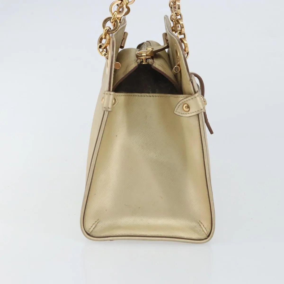 Salvatore Ferragamo Gancini Leather, Gold, Leather, Shoulder Bag