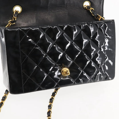 Chanel Vintage Diana Flap Quilted Patent, Black, Patent Leather, Shoulder Bag