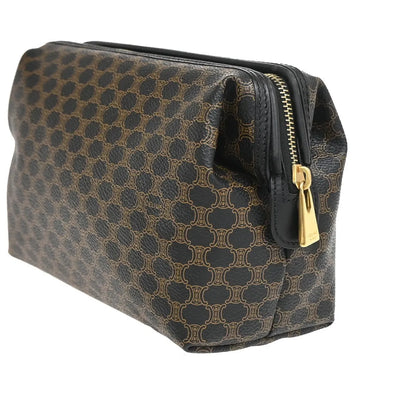 Celine Vintage Toiletry Macadam Coated Canvas, Brown, Canvas, Clutch