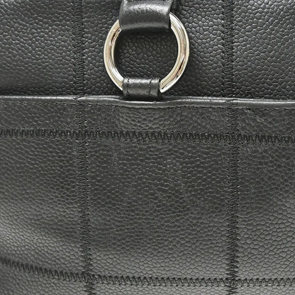 Chanel Square Stitch CC Boston Quilted Caviar, Black, Leather, Handbag