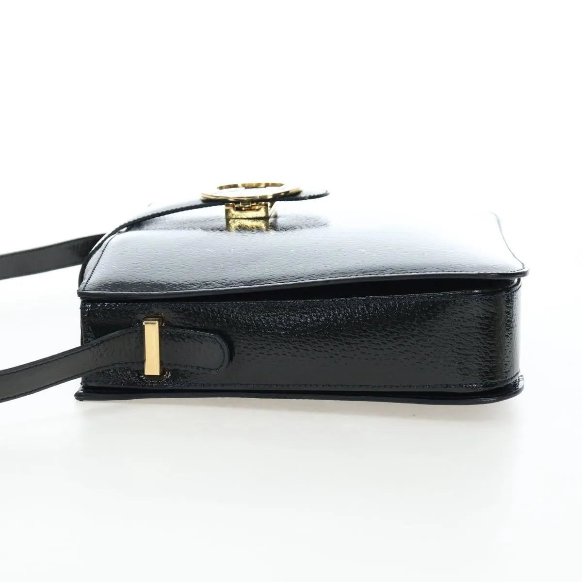 Celine Vintage logo ring shoulder bag Patent Leather, Green, Patent Leather, Shoulder Bag