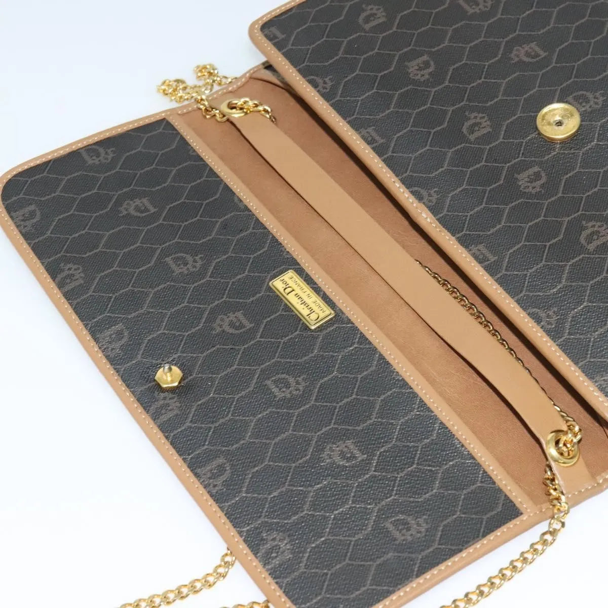 Christian Dior Vintage Honeycomb chain Canvas, Black, Canvas, Shoulder Bag