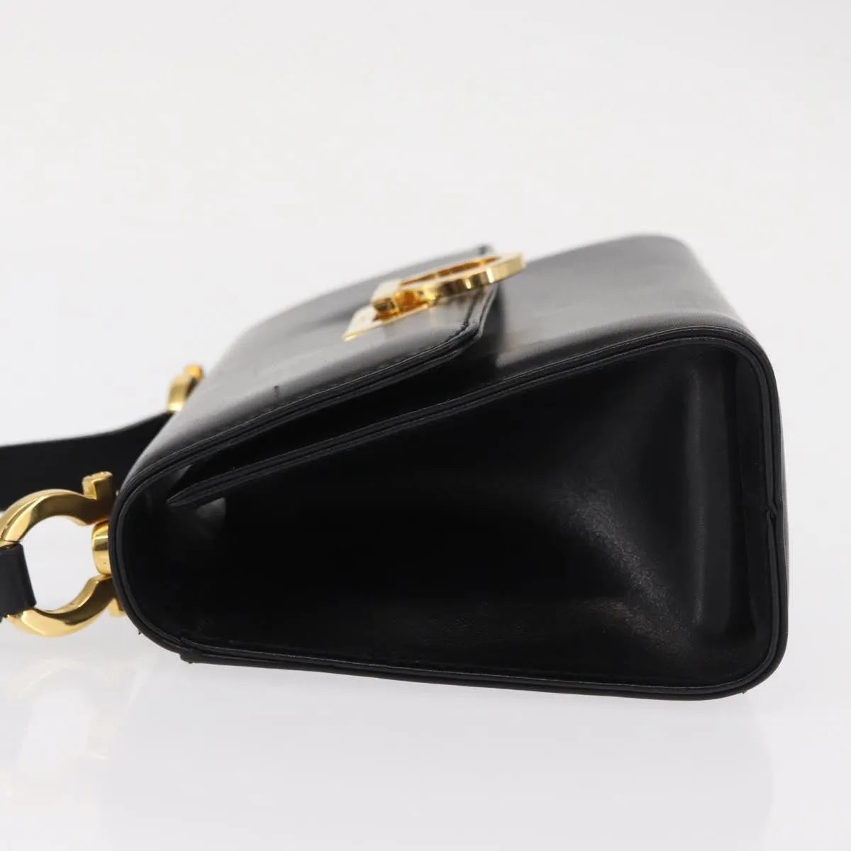 Salvatore Ferragamo Gancini Flap Leather, Black, Leather, Shoulder Bag