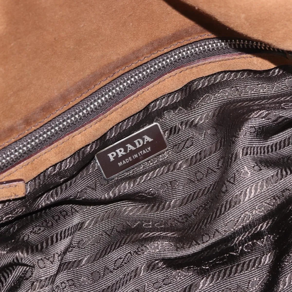 Prada Pushlock Tote Suede, Brown, Suede, Handbag
