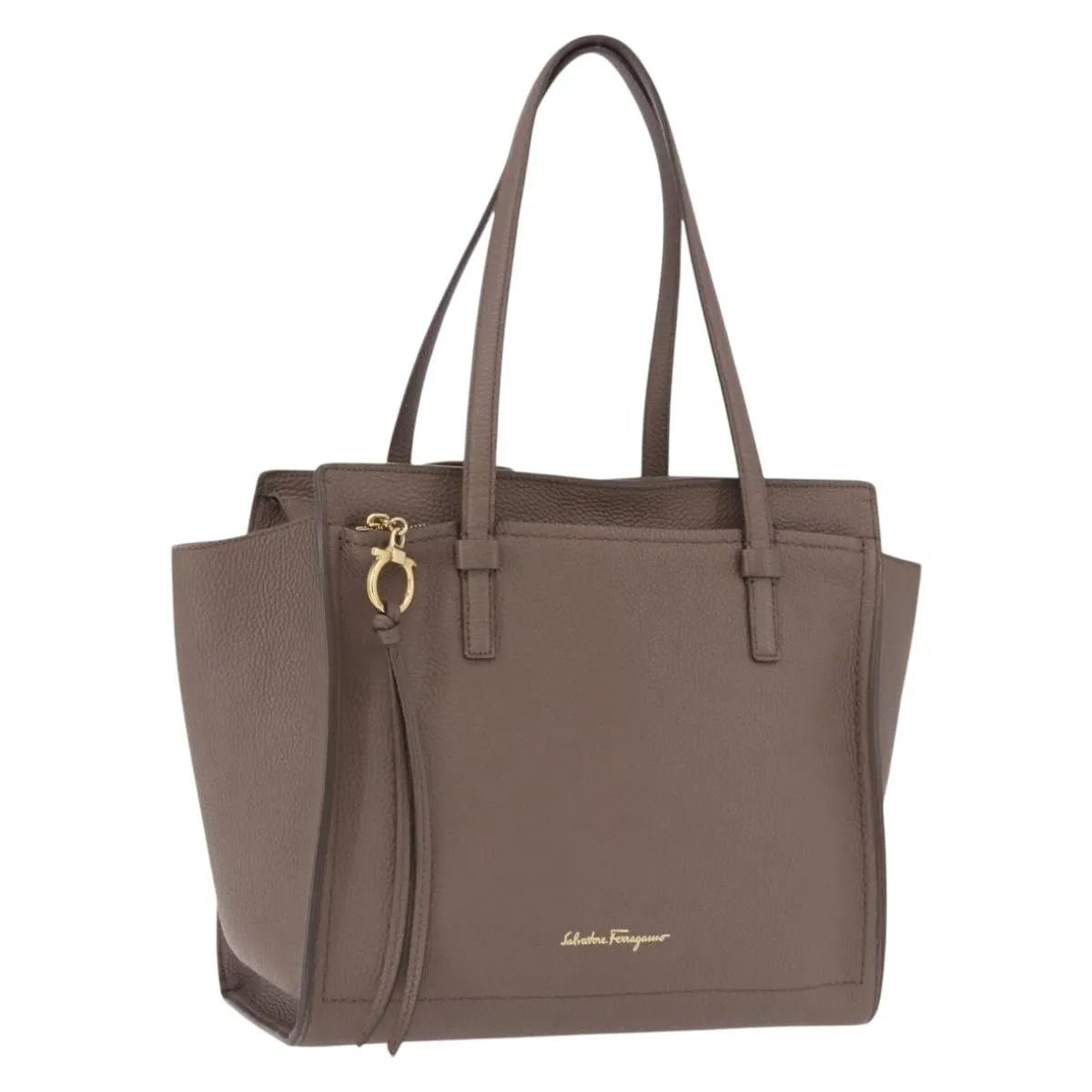Salvatore Ferragamo Amy Tote Pebbled Leather, Beige, Leather, Tote Bag