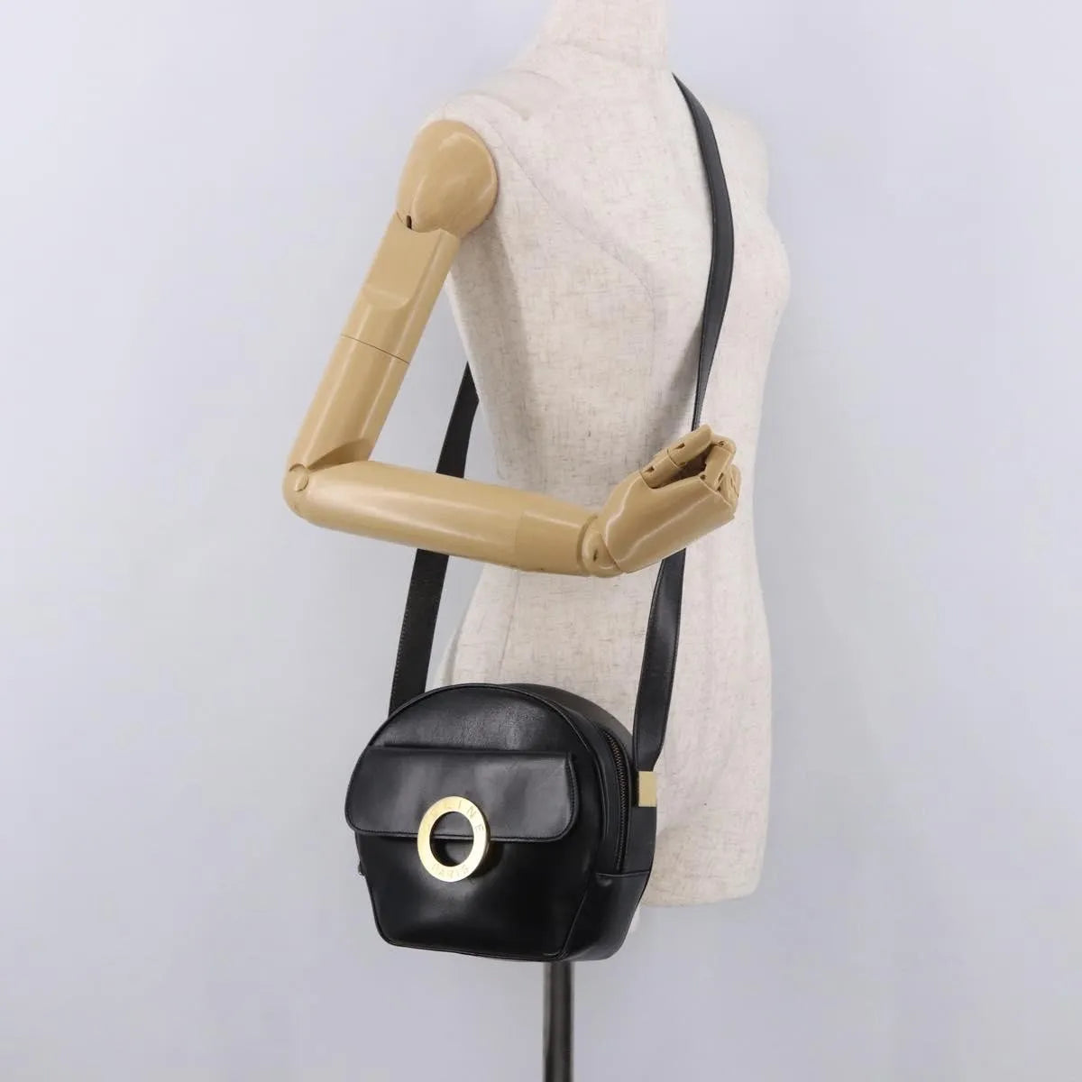 Celine Vintage Circle Logo Leather, Black, Leather, Shoulder Bag