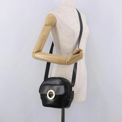 Celine Vintage Circle Logo Leather, Black, Leather, Shoulder Bag