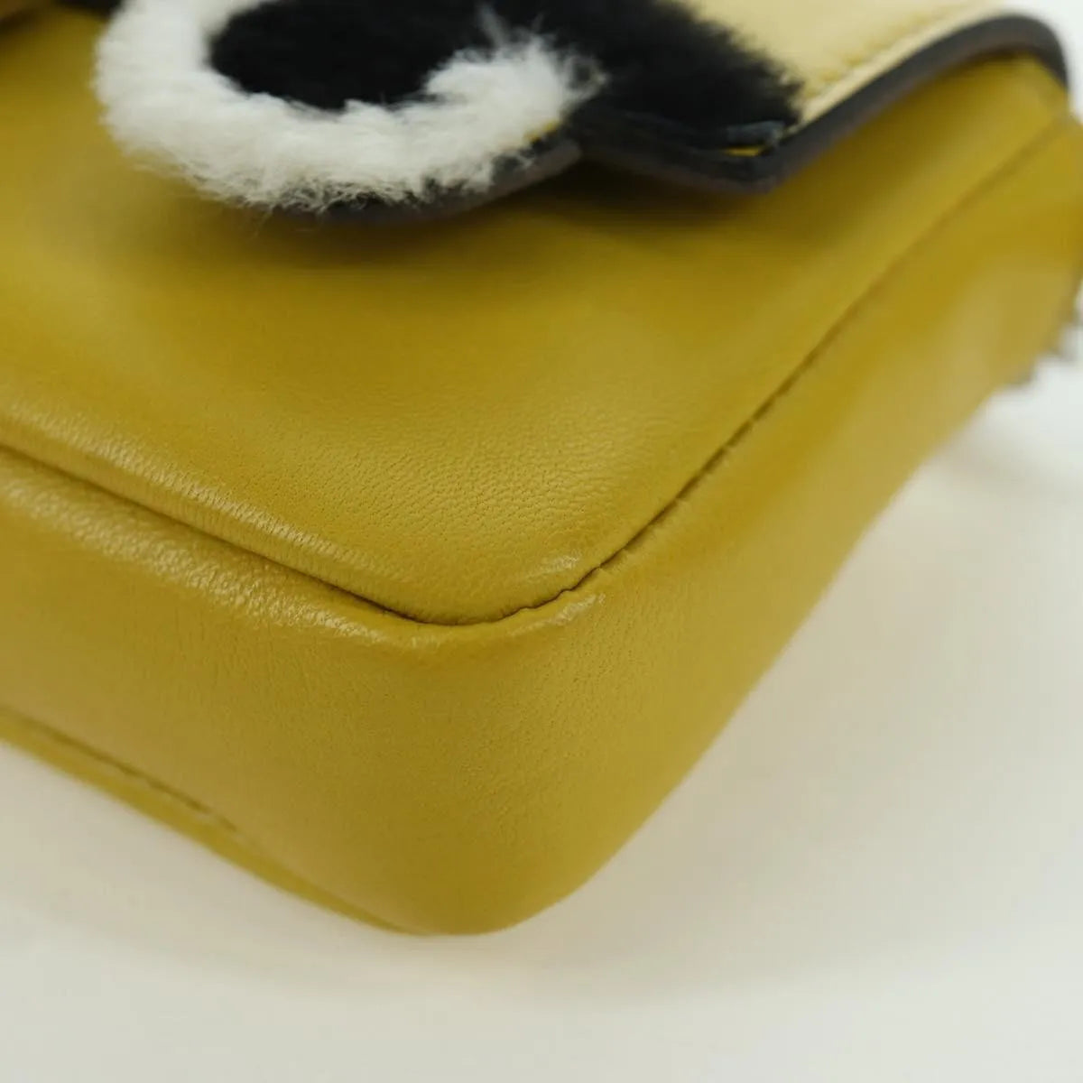 Fendi Monster Baguette Leather and Fur, Yellow, Leather, Handbag