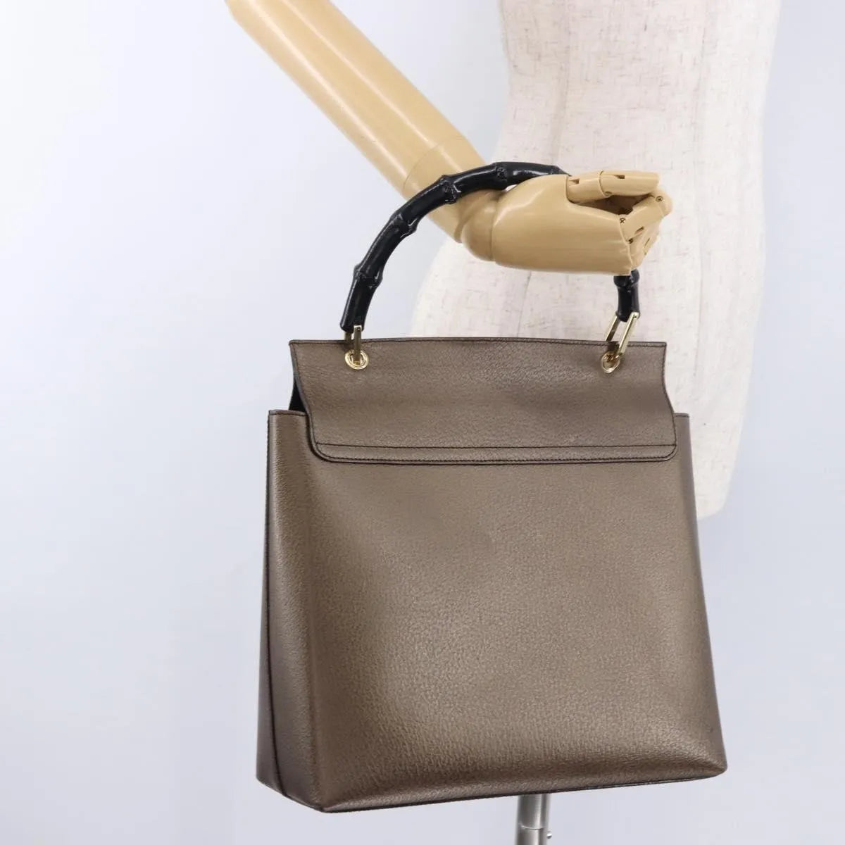 Gucci Vintage Bamboo Handle Leather, Brown, Leather, Handbag