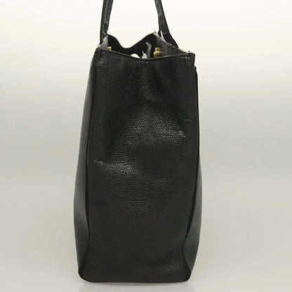 Salvatore Ferragamo Vintage Vara Bow Tote Lizard Embossed Leather, Black, Leather, Tote Bag