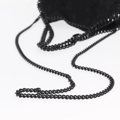 Stella McCartney Falabella Fold Over Shaggy Deer, Black, Polyester, Shoulder Bag