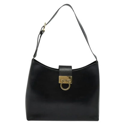 Salvatore Ferragamo Gancio Flap Hobo Leather, Black, Leather, Shoulder Bag