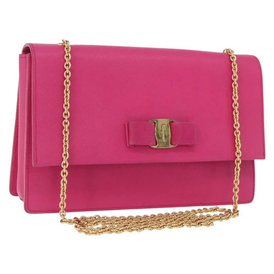 Salvatore Ferragamo Vala Chain Leather, Pink, Leather, Shoulder Bag