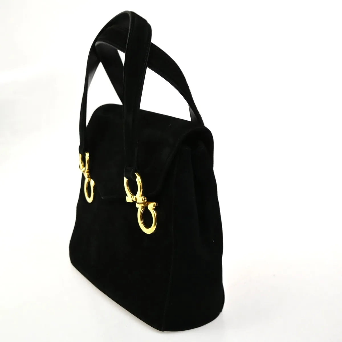 Salvatore Ferragamo Gancini Suede, Black, Suede, Handbag
