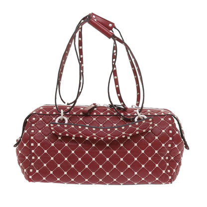 Valentino Garavani Free Rockstud Spike Duffle Quilted Leather, Red, Leather, Shoulder Bag
