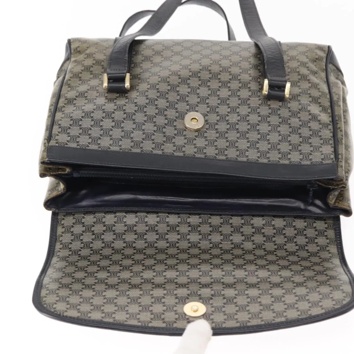 Celine Vintage Macadam Canvas and Leather, Black, Canvas, Shoulder Bag