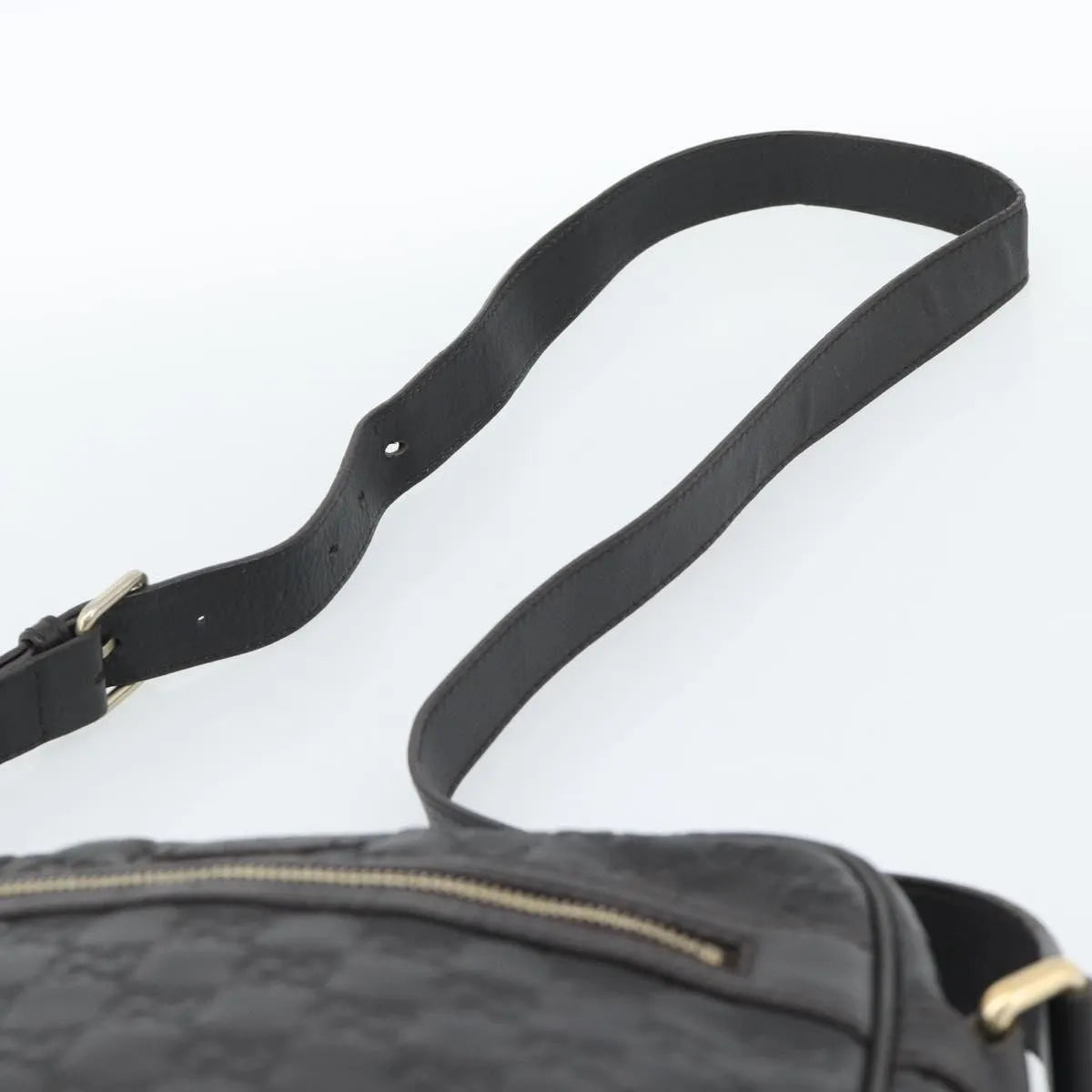 Gucci Front Zip Messenger Guccissima Leather, Black, Leather, Shoulder Bag