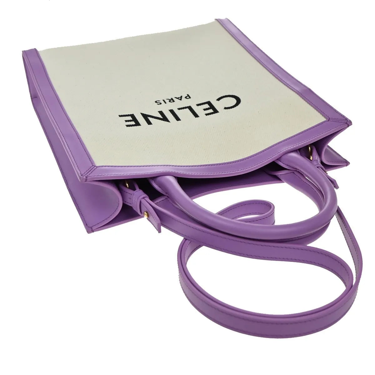Celine Vertical Cabas Tote Canvas with Leather, Purple, Canvas, Tote Bag