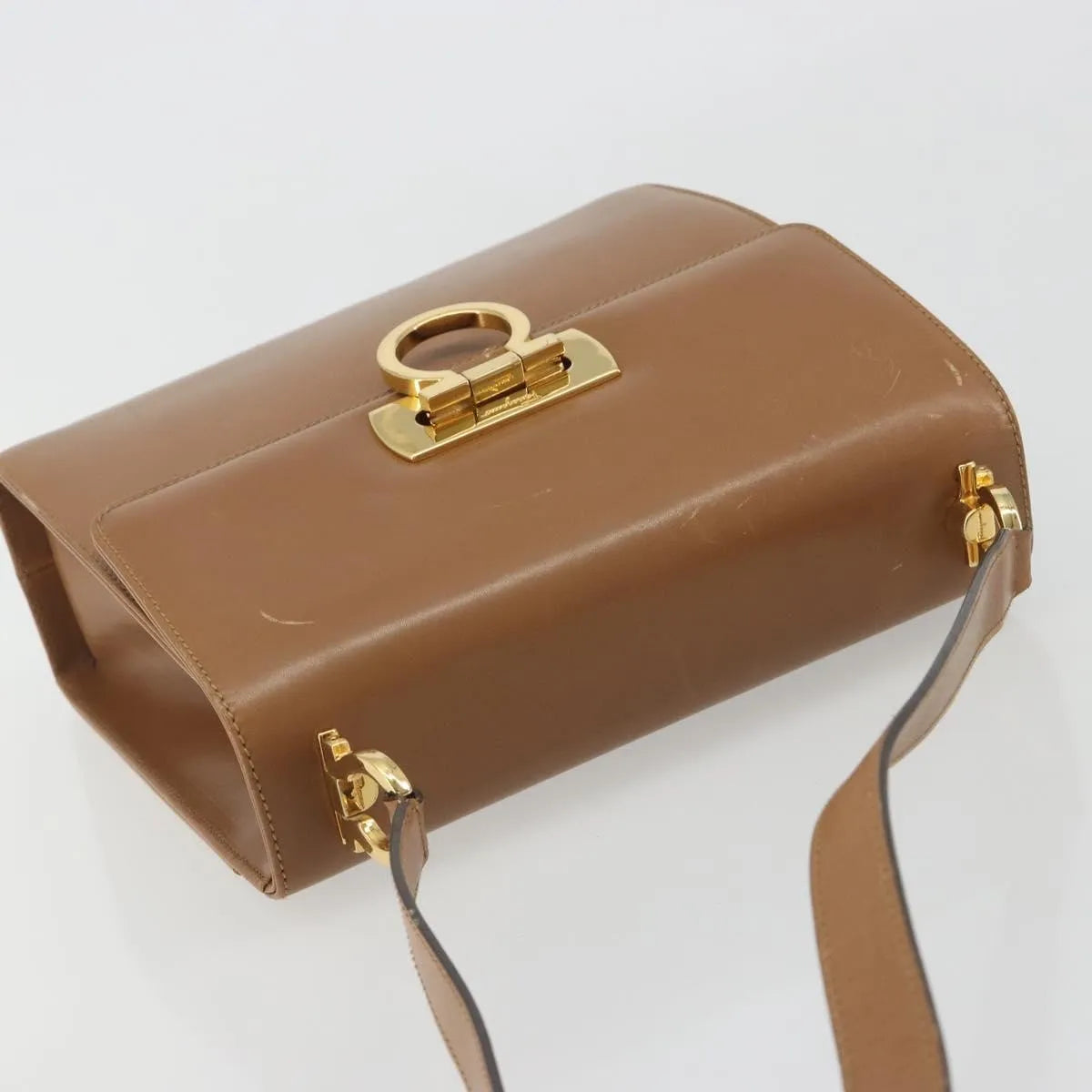Salvatore Ferragamo Gancini Leather, Brown, Leather, Shoulder Bag