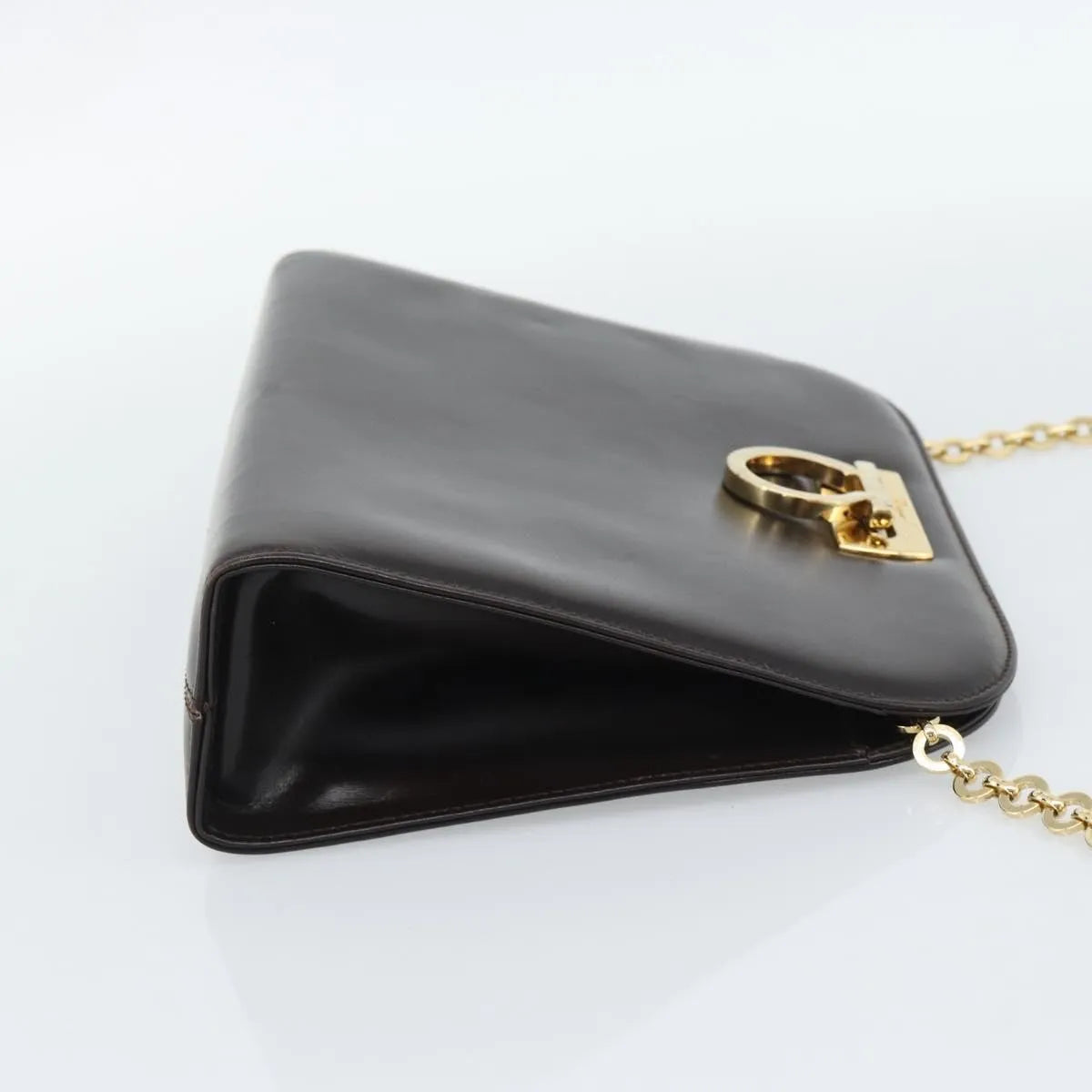 Salvatore Ferragamo Vintage Gancini Chain Leather, Brown, Leather, Shoulder Bag
