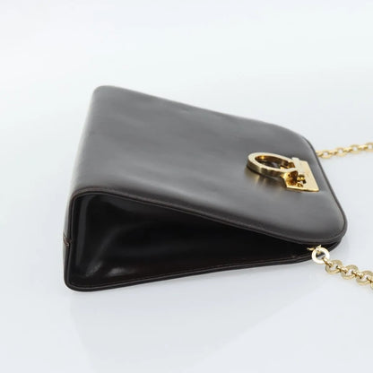 Salvatore Ferragamo Vintage Gancini Chain Leather, Brown, Leather, Shoulder Bag