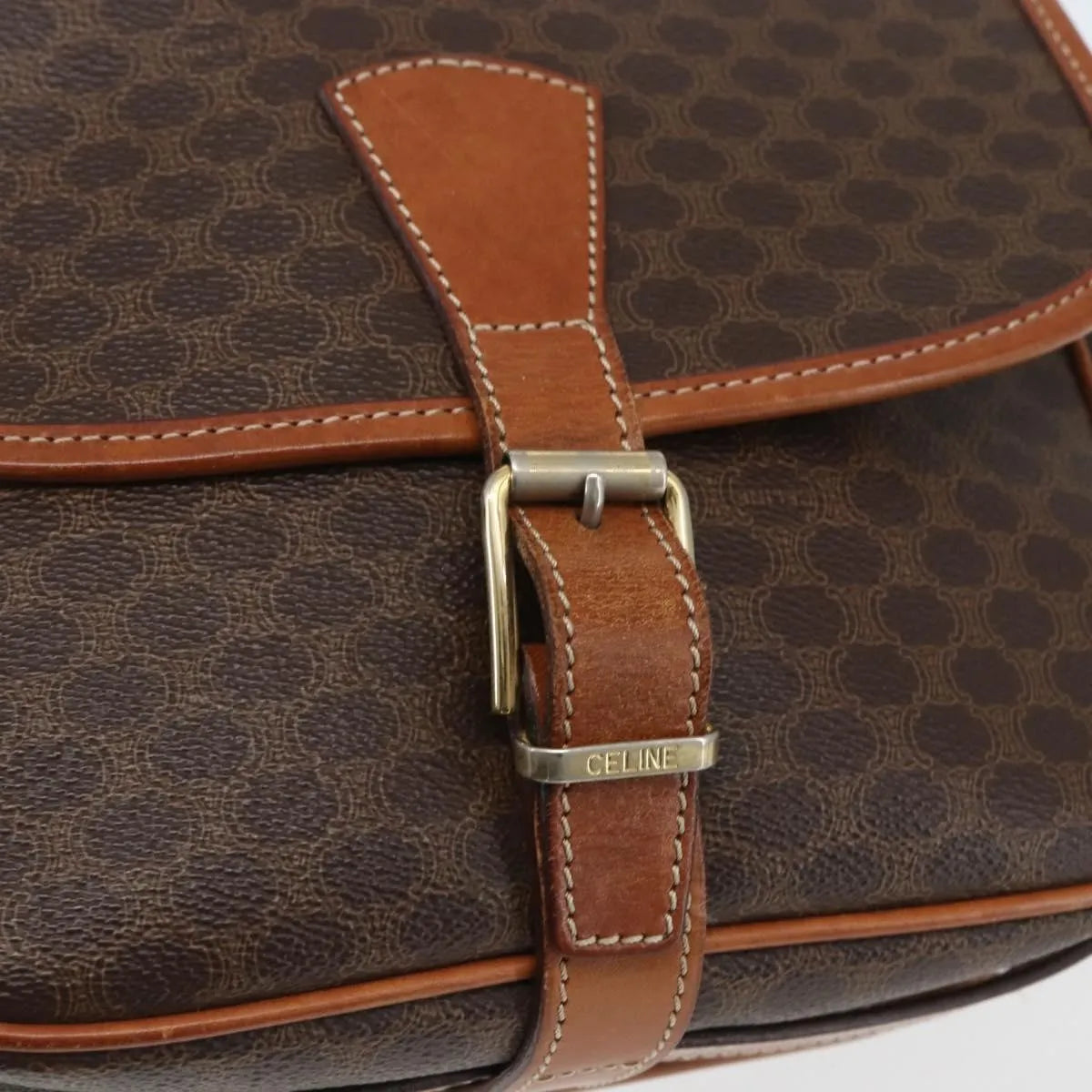 Celine Vintage Macadam Canvas and Leather, Brown, Canvas, Shoulder Bag