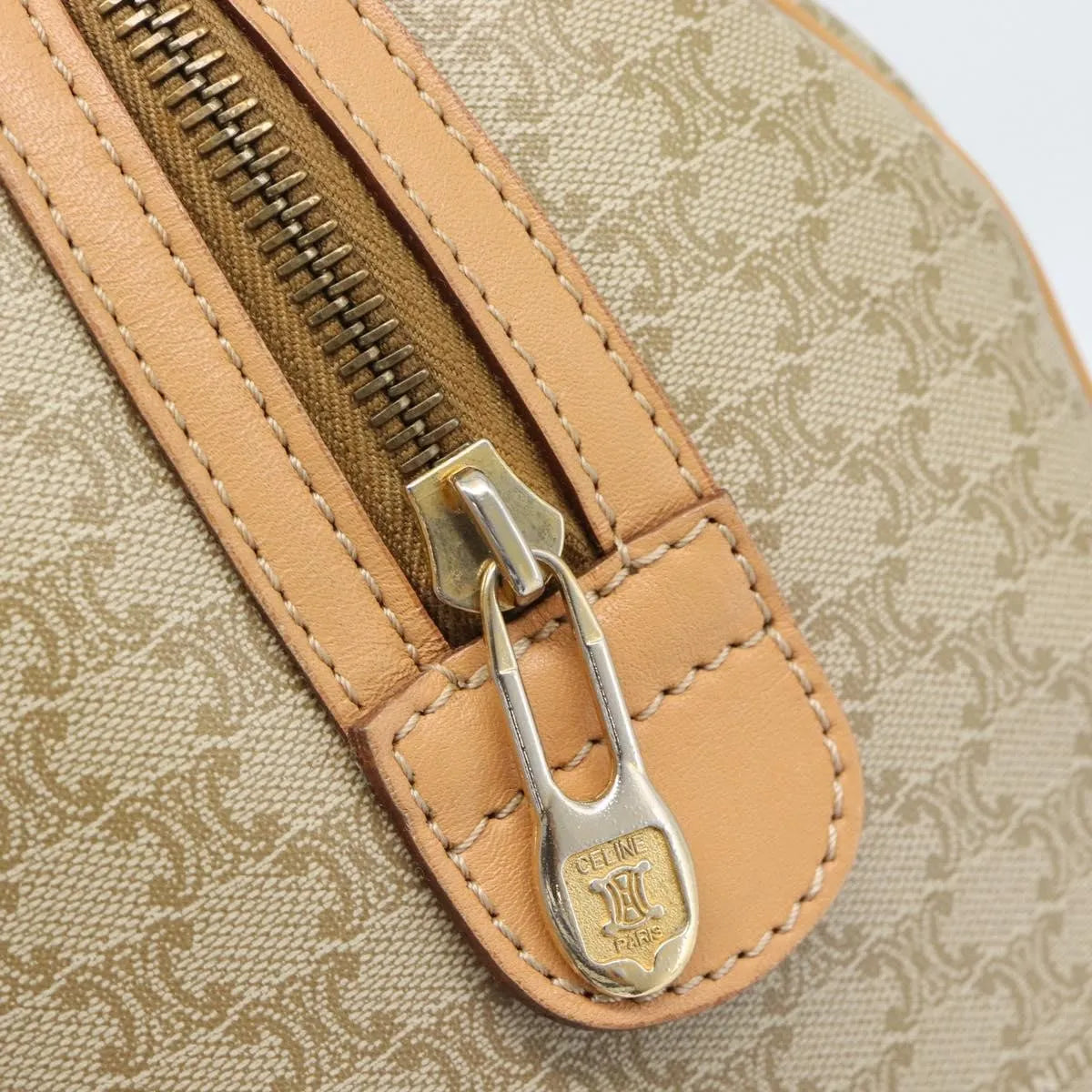 Celine Vintage Macadam Boston Canvas, Beige, Canvas, Handbag
