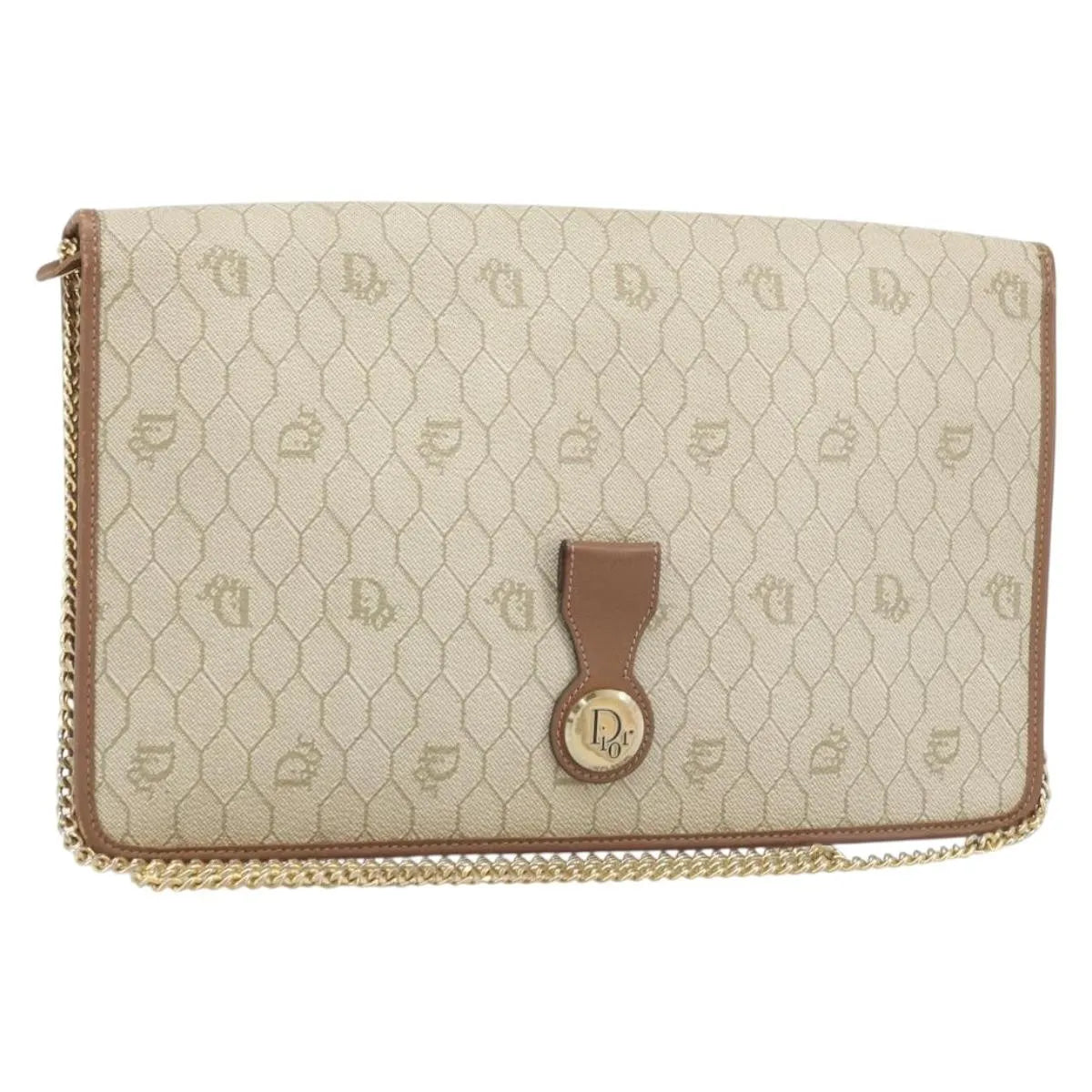 Christian Dior Vintage Honeycomb chain Canvas, Beige, Canvas, Shoulder Bag