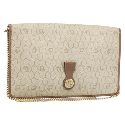 Christian Dior Vintage Honeycomb chain Canvas, Beige, Canvas, Shoulder Bag