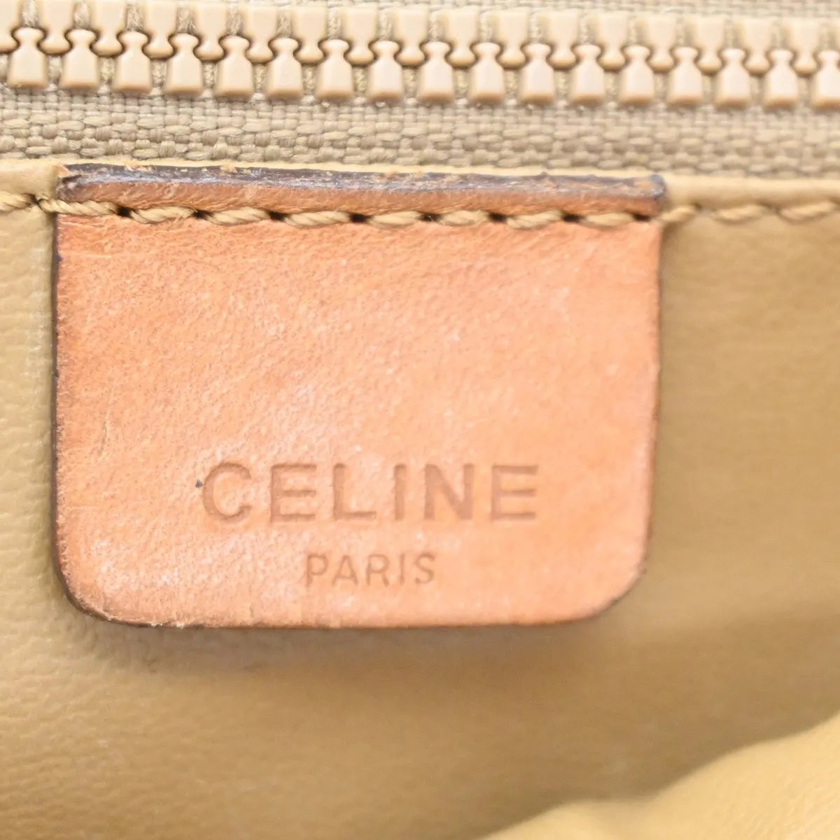 Celine Vintage Macadam Canvas and Leather, Beige, Canvas, Handbag