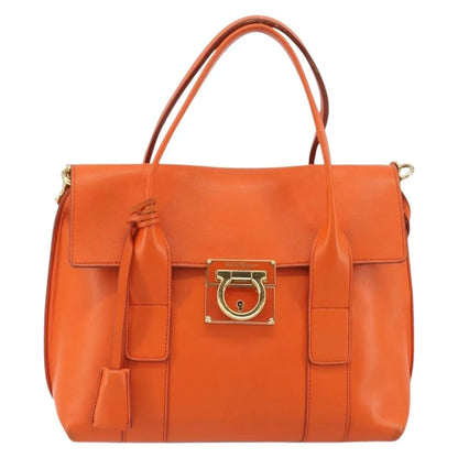 Salvatore Ferragamo Sookie Satchel Leather, Orange, Leather, Handbag